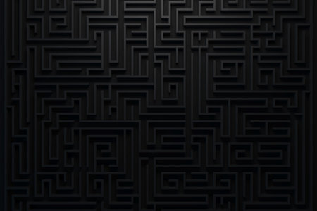 Dark maze top view. Elegant geometric pattern background. Business concept of find right way. 3d...
