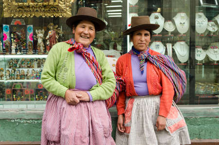 LIMA PERU - September 24,2015- Two smiling women in traditional clothes.のeditorial素材