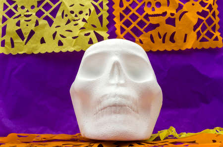 Styrofoam skull. Part of a mexican day of the dead offering altarの写真素材