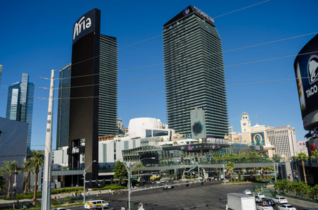 LAS VEGAS, NEVADA, USA- NOVEMBER 11, 2017: The view of Strip with hotel resorts and casinos at Las...