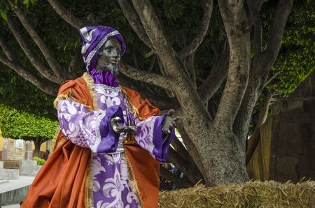 SAN MIGUEL DE ALLENDE, GUANAJUATO, MEXICO- DECEMBER 25, 2018: Sculpture of Balthazar, one of the the three wise kings at a park in San Miguel de Allende, Guanajuato, Mexicoのeditorial素材
