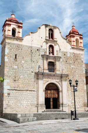 OAXACA, OAXACA, MEXICO- JUNE 23, 2019: Facade of Sangre de Cristo church at a sunny day in Oaxaca,...