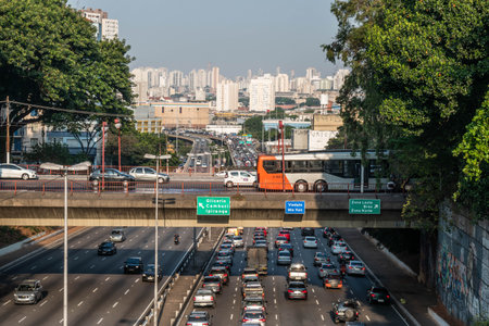 SÃO PAULO, BRAZIL- OCTOBER 25, 2019: View of São Paulo from Japanese neighborhood at sunny dayのeditorial素材