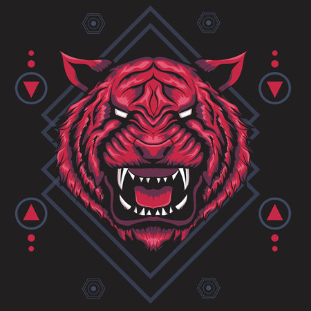 Illustration Vector Graphic of Red Tiger. Perfect for t-shirt design, merchandise, pin design, etcのイラスト素材