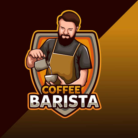 Barista coffee shop mascot  designのイラスト素材