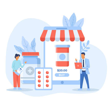 Online pharmacy flat design concept. vector illustrationのイラスト素材