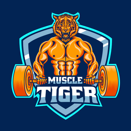 Muscle tiger mascot logo template. easy to edit and customizeのイラスト素材