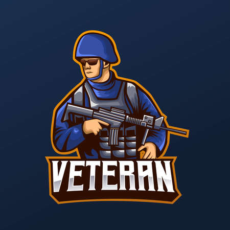 veteran soldier mascot and esport logo design. easy to edit and customizeのイラスト素材