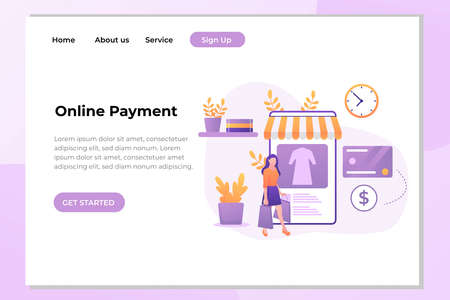 Landing page template of Online Shopping. Modern flat design concept of web page design for website and mobile website. Easy to edit and customize. Vector illustrationのイラスト素材