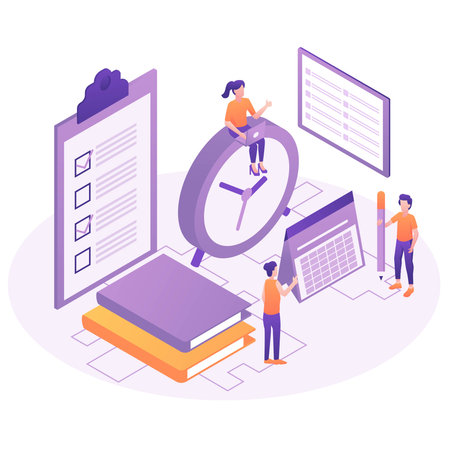 Time management concept. Can use for web banner, infographics, hero images. Flat isometric vector illustration isolated on white background.のイラスト素材
