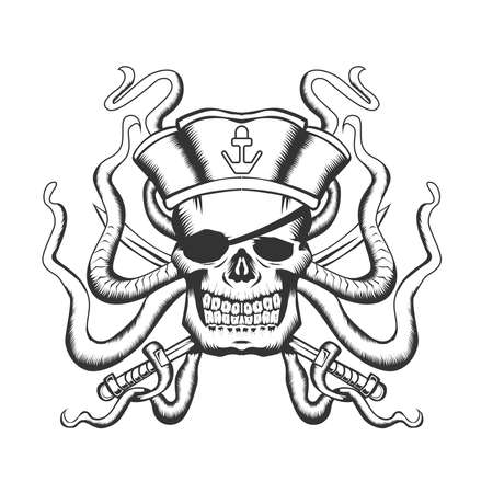 caribbean skull in hand drawing style. good use for tattoo, merchandiseのイラスト素材