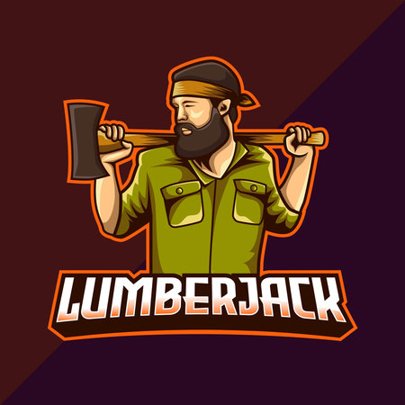 bearded lumberjack mascot hold the axeのイラスト素材