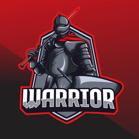 knight warrior holding a sword mascot templateのイラスト素材