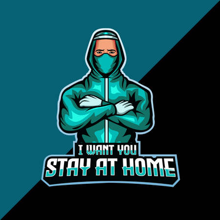 medical mascot template. stay at home concept illustration. easy to edit and customizeのイラスト素材