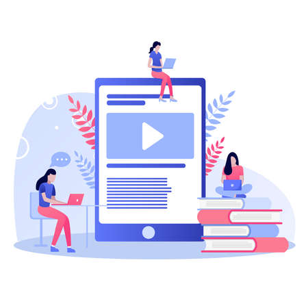 E-learning, online education at home. Modern vector illustration concepts for website and mobile website developmentのイラスト素材