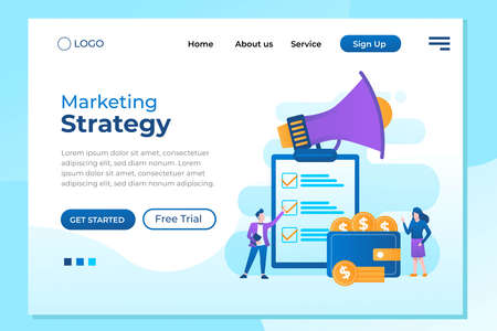 Modern flat design isometric concept of Marketing Strategy for banner and website. Landing page template. Business analysis, content strategy and management concept. Vector illustration.のイラスト素材