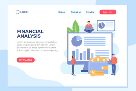 Balance financial value, management and administration concept. Characters, people engineering a plan. Statistic, calculating financial risk graph. Flat characters vector illustrationのイラスト素材