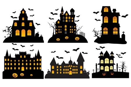 Halloween haunted house set isolated on white background. Vector illustrationのイラスト素材