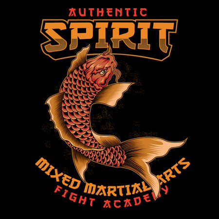 Vintage fight academy label with inscriptions japanese koi fish isolated vector illustrationsのイラスト素材