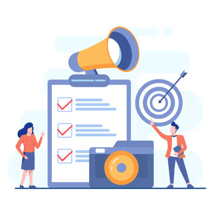 Agency and digital marketing concept. Social media for web. Can use for web banner, infographics, hero images. Flat illustration isolated on white background.のイラスト素材