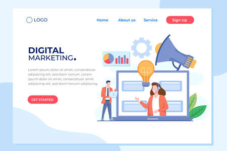 Modern flat design concept of Digital Marketing for banner and website. Isometric landing page template. Business analysis, content strategy and management. Vector illustration.のイラスト素材