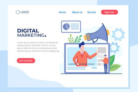 Modern flat design concept of Digital Marketing for banner and website. Isometric landing page template. Business analysis, content strategy and management. Vector illustration.のイラスト素材