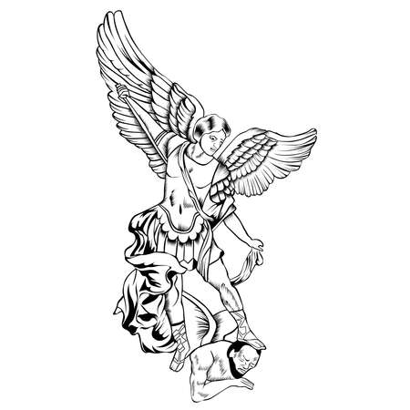 Handdrawn Vector Illustration Angel Holding Swordのイラスト素材