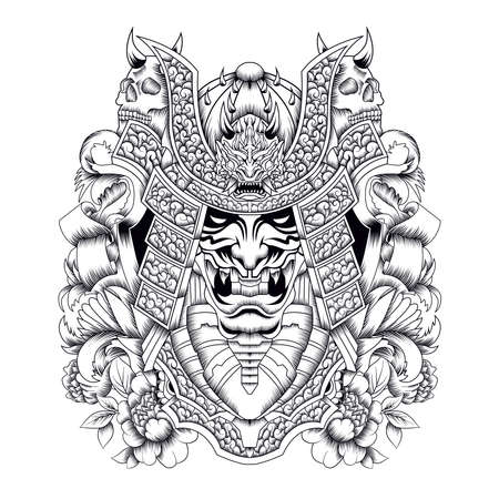Oni Mecha Samurai Head Illustrationのイラスト素材