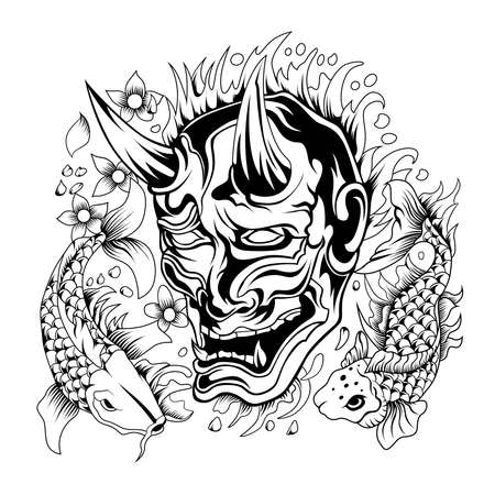 Oni mask with koi fish Vectorのイラスト素材