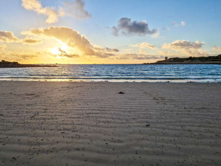 Guernsey Channel Islands, Chouet Beach Sunsetの写真素材