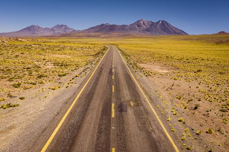 Aerial Road of Andes Range and Route 23 - Miscanti Lagoon and Red Rockの写真素材