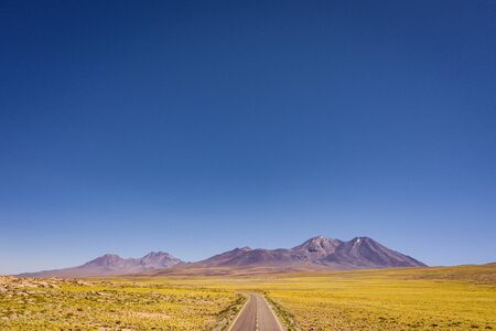 Aerial Road of Andes Range and Route 23 - Miscanti Lagoon and Red Rockの写真素材