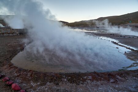 Tatio Geysers early morning at San Pedro de Atacama, Antofagastaの写真素材