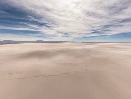 Aerial morning wide view over Uyuni salar. South of Bolivia.