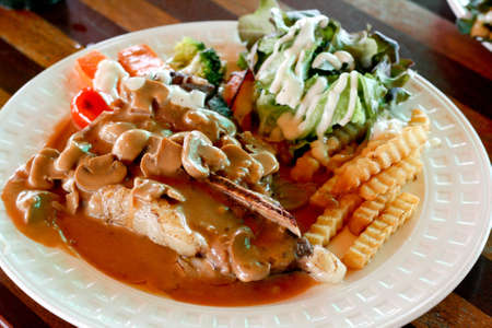 Steak with Mushroom Gravyの写真素材