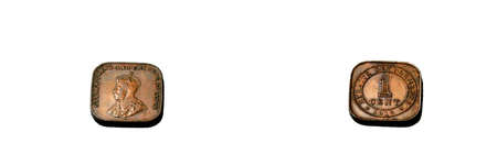 old silver coin of INDIA 1919 year isolated on white backgroundのeditorial素材