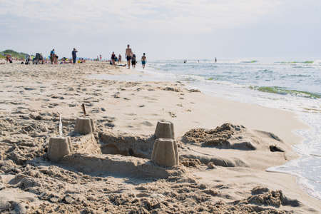 Sand towers on the Baltic sea beach.の写真素材