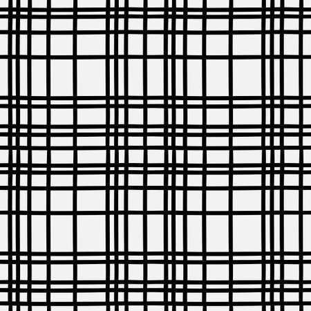 Abstract hand drawn seamless pattern, black and white line check textureのイラスト素材