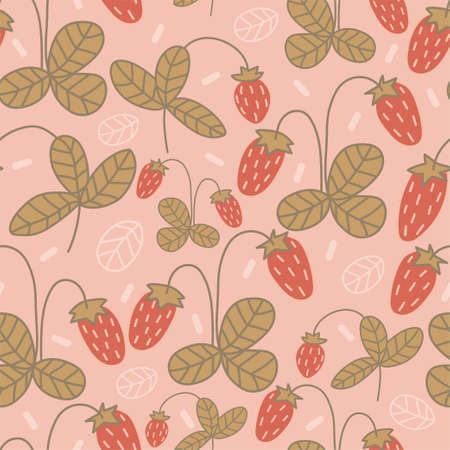 Seamless pattern with hand drawn strawberry. For fabric, wrapping, textile, wallpaper, apparel.のイラスト素材
