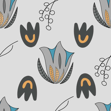 Floral seamless pattern with grey Eustoma flowers on white background.のイラスト素材