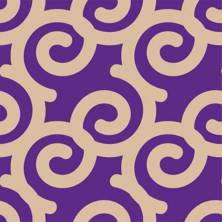 Beige spiral seamless pattern on purple background. Abstract retro background.のイラスト素材