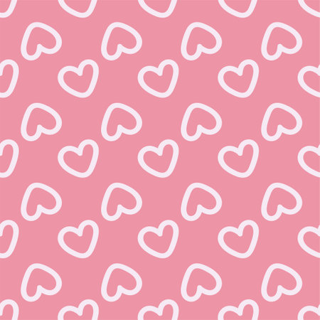 Heart shape white ornament on pink background. Abstract retro seamless pattern.のイラスト素材