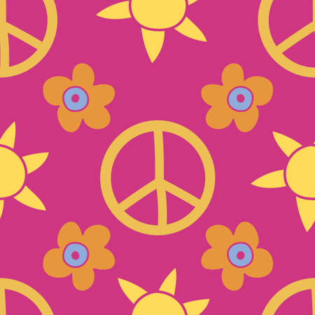 Pacifist Peace sign and flowers on pink background.のイラスト素材
