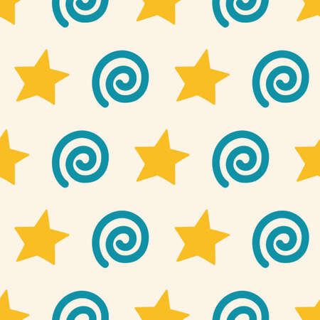 Stars and spirals simple geometric seamless pattern.のイラスト素材