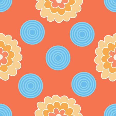 Geometric floral seamless pattern on orange background.のイラスト素材