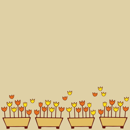 Seamless border with stylized tulips in flowerpots.のイラスト素材