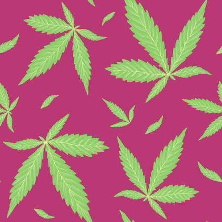 Cannabis leaves seamless pattern on dark fuchsia background.の写真素材