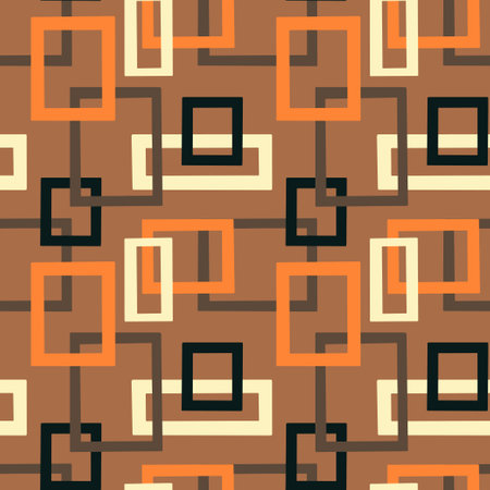 Squares vector pattern. Irregular rectangles on brown background.のイラスト素材