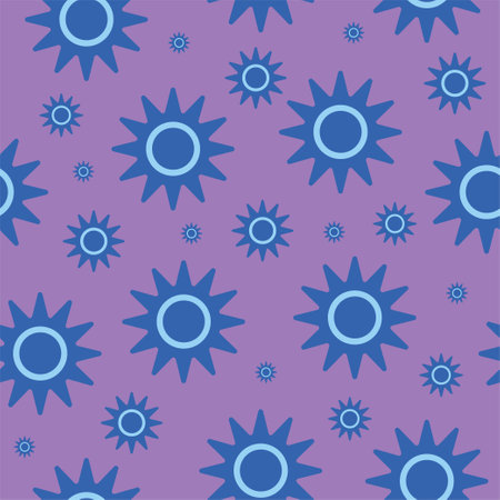 Blue stylized stars on purple background. Christmas and new year seamless pattern.のイラスト素材