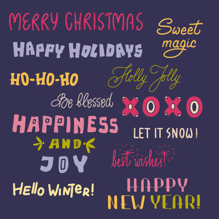 Set of Christmas and New year hand drawn lettering phrases.のイラスト素材